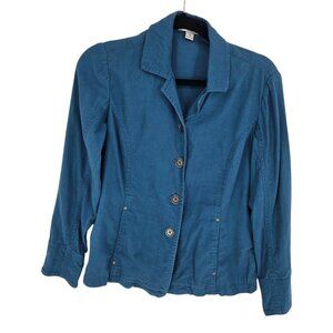 Pendleton Petite Small blue button up shirt jacket shacket linen blend collared